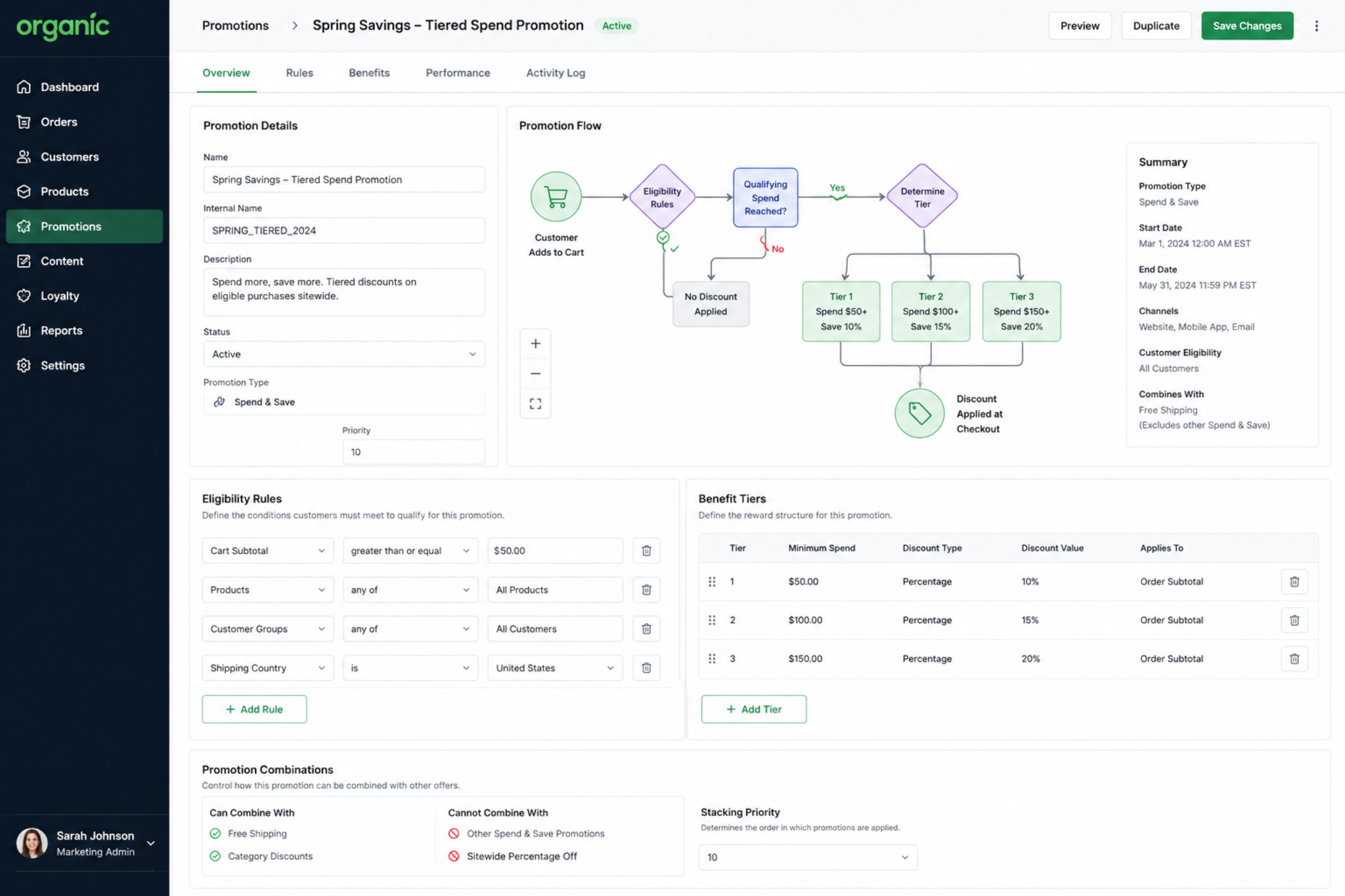 Ecommerce CMS promotion builder interface
