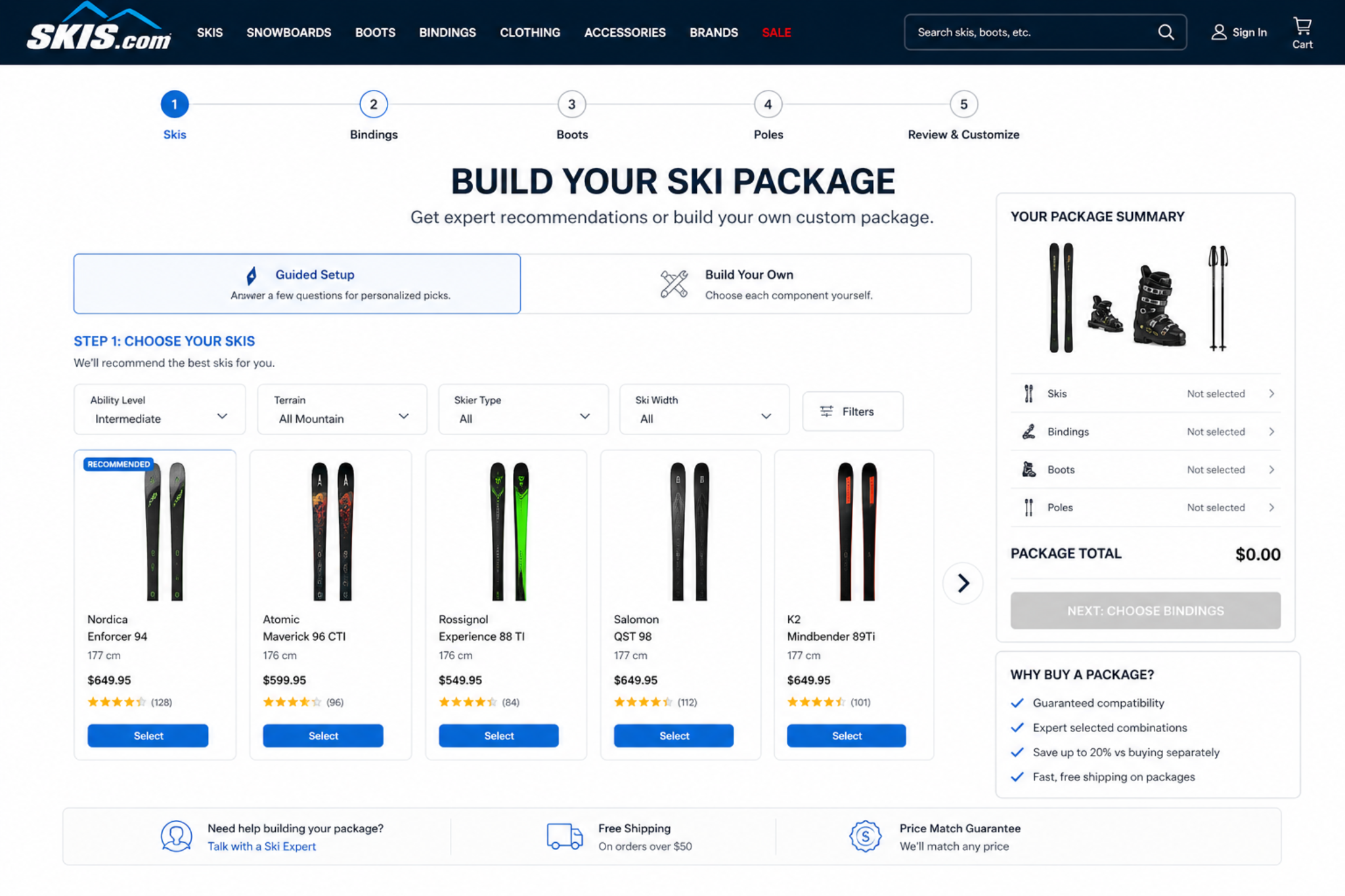 Skis.com custom ski builder experience